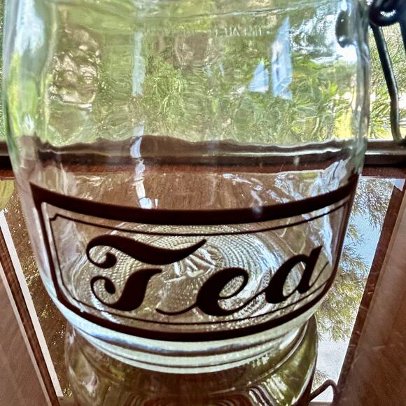 Vintage Glass Tea Jar with Clamp Lid – 6.25” Tall Teabag Storage Canister - Picture 2 of 14